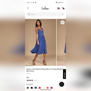 Lulu's Blue Pleated Midi Dress Size Medium